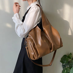 LIZAKOSHT - Large Shoulder Bags Women PU Leather Sling Bags Lazy Style Female Packages Classic Fashion Casual Totes Vintage Big Hobos