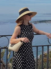 LIZAKOSHT - Polka Dot Printed Long Dress Women Summer O Neck Sleeveless Black Dress Elegant Maxi A-line New in Vestidos Spring Dress