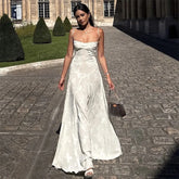 LIZAKOSHT  -  Vintage Floral Burn-out Strap Dress for Women Robe Back Lace Up Sexy Backless Sleeveless Slim Long Dresses Party Summer