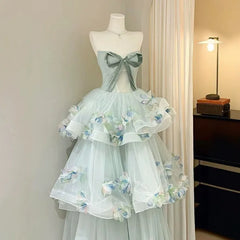 LIZAKOSHT - French Forest Style Strapless Long Evening Gown with High-end Feel, Birthday Coming of Age Gift Princess Dress