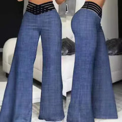 LIZAKOSHT - Pants Women's Cutout Cross-over Belted Elegant Commuter Slightly Flared High-waisted Wide-leg New Casual Trendy Niche Versatile