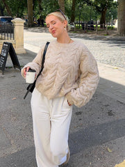 Lizakosht Twist Knitted Oversize Sweater Women Winter O Neck Basic Casual Jersey Pull Femme Apricot Loose Fashion Jumper