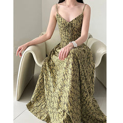 LIZAKOSHT  -  Cotton Blend Women Fashion Sleeveless Flower Long Dress Slim Body Sexy Elegant Spaghetti Strap Beige Maxi Dress Vestidos Clothes