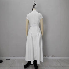 LIZAKOSHT - French Lapel Long Dress Single-breasted Women's Summer Slim Dress Fashionable Commuter Women's Clothing