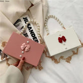 LIZAKOSHT - Pearl Bow Small Square Bag Women's Beaded Box Bag Female Handbag Crossbody Bag Mobile Phone Shoulder Bag