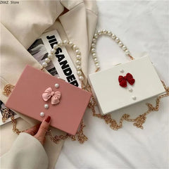 LIZAKOSHT - Pearl Bow Small Square Bag Women's Beaded Box Bag Female Handbag Crossbody Bag Mobile Phone Shoulder Bag