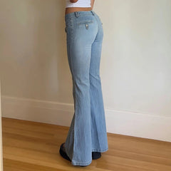 LIZAKOSHT  -  Front Pockets Cargo Flared Jeans Women Hotsexy Washed Color Slimming Low-rise Boot Cut Denim Pants Streetwear Y2K Pants