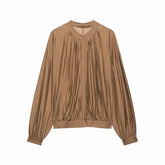 LIZAKOSHT - Women's Rushed Regular Shirt Puff Sleeve O-neck With Button Solid Loose Blouses Autumn Minimalist All-match Fashion Outwear