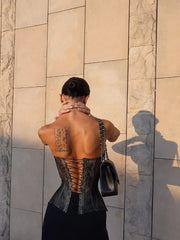 LIZAKOSHT - Sexy Lace Strapless Bead Top Women Fashion Sleeveless Perspective Slim Fit Short Top 2025 Lady Summer Chic Casual Streetwear