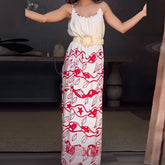 LIZAKOSHT  -  Fashion Contrast Printed Bohemian Vacation Dress Sexy U Collar Swing Evening Dresses 2025 Spring Summer New Suspender Long Dress