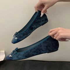 LIZAKOSHT - Comfortable Round Toe Women Flats Sweet Bow Designer Women Brand Shoes Elegant Lace Shallow Women Ballet Shoes Zapatos Muje