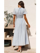 Lizakosht V-neck Yellow Puff Sleeve Split Solid Summer Women Dress 2024 A-line Maxi Long Sundress Vestido Button Beach Dress Party