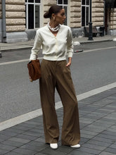 LIZAKOSHT - Women's New Wide Leg Pants 100% Cotton Loose Fit Drapey Trendy Waist Autumn Winter Fashion Trousers