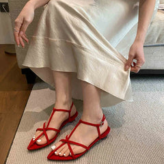 LIZAKOSHT - New Summer Fashion Women Narrow Band Sandals Ladies Casual Beach Party Dress Gladiator Sandalias