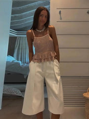 LIZAKOSHT - Knitted Sequins Ruffled Hem Vest Top Women Sleeveless Backless Loose Sexy 2025 Summer Tank Beach Street Fashion Lady Tops