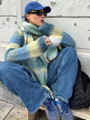 Lizakosht Round Neck Srtipe Contrast Wool Blend Sweater Women Long Sleeve Warm Pullover Top 2024 New Fashion Female High Street Jumpers