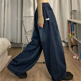 LIZAKOSHT - Straight Basic Pants Y2k Elastic Waist Oversized American Trouser Spring Women Vintage Baggy Jeans Denim Wide Leg Streetwear