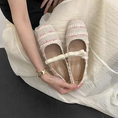 LIZAKOSHT - Slip On Cozy Women Shoes Fashion Butterfly Knot Flats Tweed Leisure Zapatos Mujer Spring Autumn New Brand Design Sapato Feminino