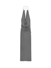 LIZAKOSHT - Elegant Women's Grey Halter Cowl-neck Draped Maxi Dress Sleeveless Slim Robe Summer New Fashion Female Evening Party Gown