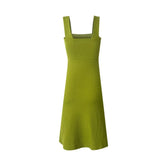 LIZAKOSHT  -  Spring New European and American Holiday Style Solid Color Sexy Square Collar Side Split Leisure Dress