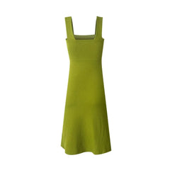 LIZAKOSHT - Spring New European and American Holiday Style Solid Color Sexy Square Collar Side Split Leisure Dress