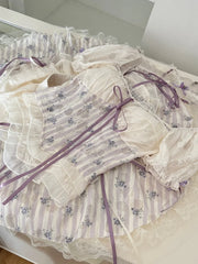 LIZAKOSHT - Summer Women Y2k Kpop Vacation Korean Shoujo 2000s Lolita Outfits 2 Piece Set Short Sleeve Crop Tops + Gyaru Coquette Mini Skirt