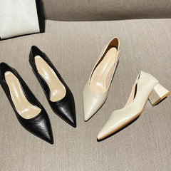 LIZAKOSHT - Women 4.5cm High Heels Concise Commuting Daily Pumps Female Pointed Toe Block Heels Lady Versatile Shallow Barefoot Shoes