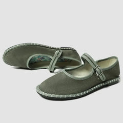 LIZAKOSHT - Velvet Round Toe Casual Flats Women Sewing Lightweight Brand Mary Jane Shoe Buckle Print Insole Comfort Retro Ballet Flats Women