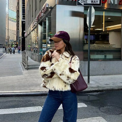 LIZAKOSHT  -  Faux Fur Women Coat 2025 Lapel Zipper Long Sleeve Female Coats Vintage Autumn Winter Pocket Thicken Lady High Street Warm Jacket