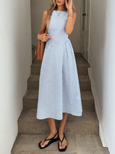 LIZAKOSHT - Women's Sleeveless Vertical Striped Midi Dress Elegant High Waist A-Line Vacation Dress