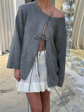 LIZAKOSHT - Grey Knitted Women Cardigan Sweater Casual O Neck Lace Up Long Sleeve Hollow Out Female Loose Coats New Autumn Lady Outwear