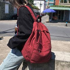 LIZAKOSHT - Solid Color Canvas Women Backpack Fashion Unisex Student School Bags For Teenage Bagpack Large Capacity Travel Backpack