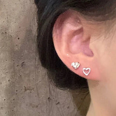 LIZAKOSHT - Punk Zircon Heart Earrings Women Irregular Hollowed Ear Studs Love Minimalist Earring Sweet Girls Jewelry Accessories