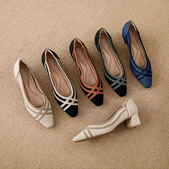 LIZAKOSHT - Autumn Women Fashion Casual Slip-on Pump Knitting Single Flat Shoes Breathable Shallow Mouth Square Head Cloth Loafers