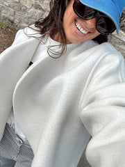 LIZAKOSHT  -  White Woolen Coat Women Autumn Winter Thick Warm Cardigan Jacket Female Fashion Casual Loose Long Sleeve High Street Outerwear