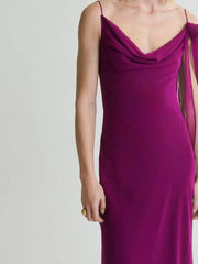 LIZAKOSHT - Summer Hollow Out Slim Banquet Dress Elegant Ladies High Waist Simple Evening Dresses Purple Suspender Sleeveless Low Cut Dress