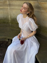 LIZAKOSHT - Puff Sleeve Decorative Button Sheer Mesh Maxi Dress A-Line Ruched Bust Spring Summer Chic Garden Lady Women Romantic Grown
