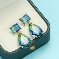 Lizakosht Luxury Blue Green Series Crystal Water Drop Earrings For Women Personality New Designers Jewelry Wholesale