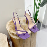 LIZAKOSHT - Summer Fashion Square Toe Patent Leather Thong Sandals Buckle Strap Super High Heel Party Dance Shoes