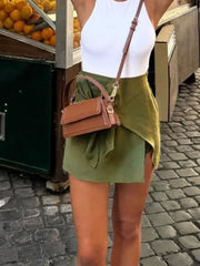 LIZAKOSHT - Women Solid Color Beach Mini Culottes New Fashion Asymmetric Knot High Waist Loose Skirt Culottes for Women Clothes Culottes