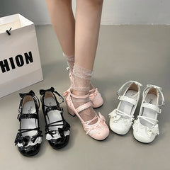 LIZAKOSHT - Thick Heel Women Lolita Mary Jane Shoes Fashion Butterfly-knot Outdoor Women's Party Dress Pumps Zapatos De Mujer Big Size