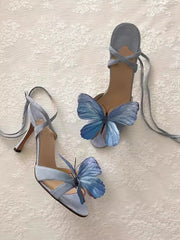 LIZAKOSHT - Niche 3D Butterfly Flower Sandals for Women New Summer French Fine Heel Sexy Open toed High Heels