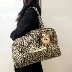 LIZAKOSHT - Leopard Print Canvas Tote Bag Women's New Fashion Shoulder Handbag Large Capacity Travel Tote Bag Big Bags for Women