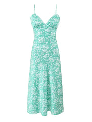 LIZAKOSHT Lace Up Backless Midi Summer Women Dress Spaghetti Strap V Neck Boho Beach Floral New Dress 2024 Vintage French Dress