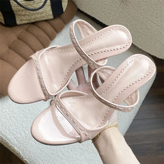 LIZAKOSHT - Designer Narrow Band Open Toe Women Slippers Fashion Thin High Heels Banquet Wedding Slide Ladies Shoes