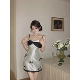 LIZAKOSHT - Women's New V-neck Bow Fashionable Solid Color Slim and High-end Birthday Suspender Dress