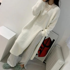 LIZAKOSHT - Winter Women Knitted Dress y2k V Neck Sexy Slim Elastic Oversized Basic Bodycon Sweater Dress Winter knit Autumn Warm Long Dress