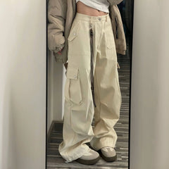 LIZAKOSHT  -  Autumn New American Style Retro Hiphop Pocket Cargo Pants for Women Autumn New Straight Loose Casual Pants for Women