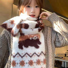 LIZAKOSHT - 170cm Cute Red Panda Knit Imitate Mink Wool Scarf Soft Comfort Women Winter Neckerchief Girls Students Warm Scarves