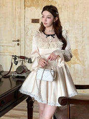 LIZAKOSHT - Elegant White Short Dresses for Women Lace Ruffles O-neck A-line Princess Dress French Birthday Party One Piece Mini Vestidos